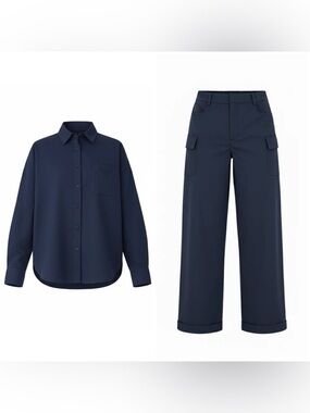 [NWT] $300 ALEEZA PARIS Set of Urban Pants and Blouse in Navy. Small